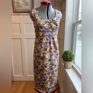 Boden Purple and Yellow Floral Midi Dress Size 8